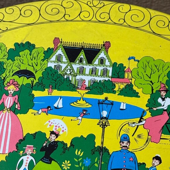 Vintage Sewing Basket Tin Victorian Old New York  Arch Oval Handle - Picture 6 of 13